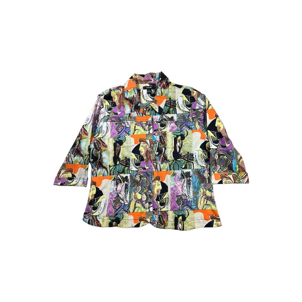 Kaktus Womens XL Abstract Art Jacket Stretch Cotton Picasso Style India